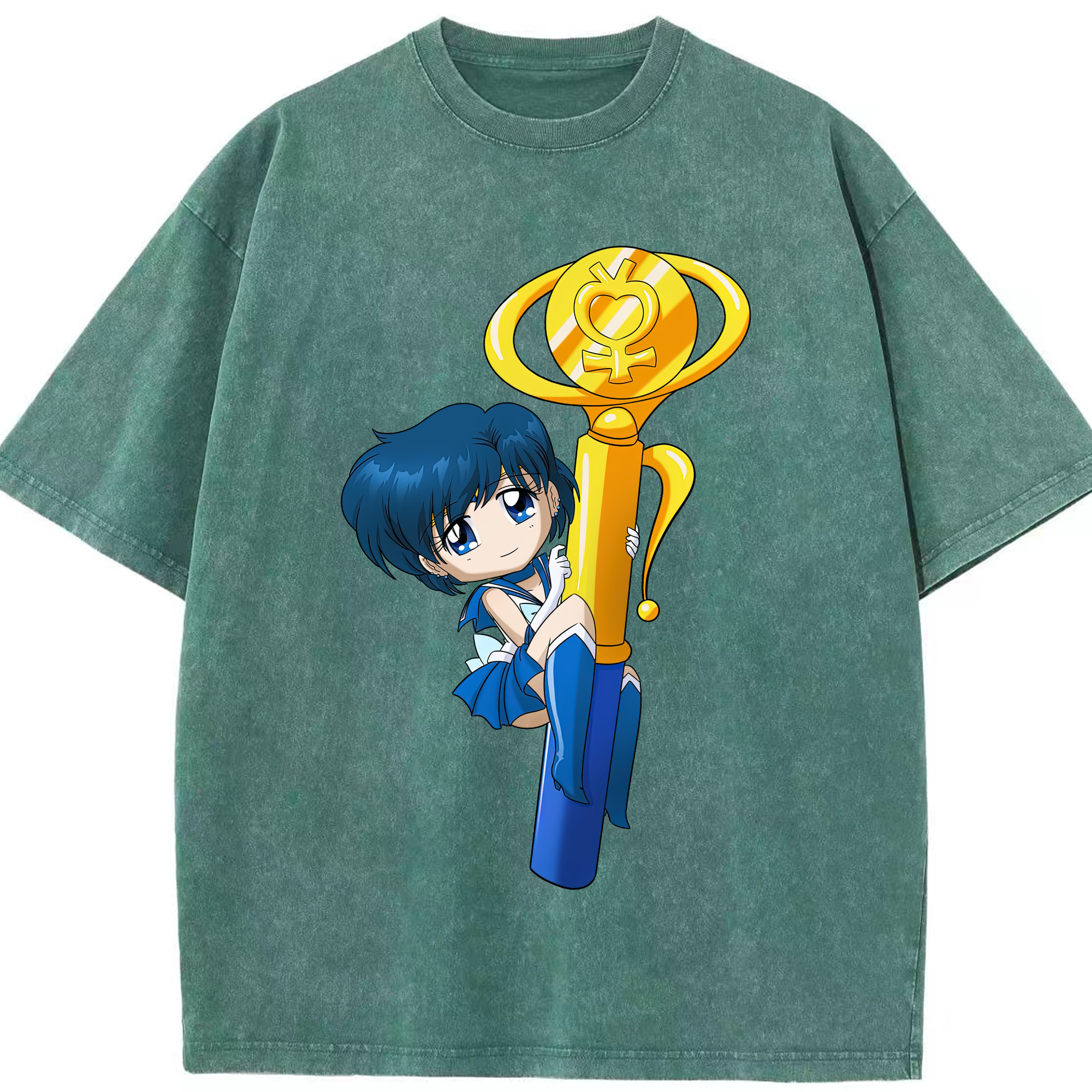 （画像用） 美少女戦士セーラームーン 水野 亜美 みずの あみ Sailor Moon Mizuno Ami 綿100% ヴィンテージ風 半袖Tシャツ（フロントプリント）